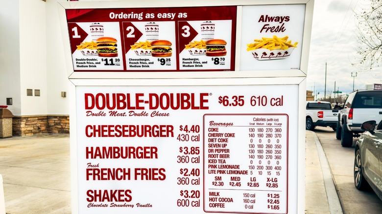 in-n-out menu board with prices