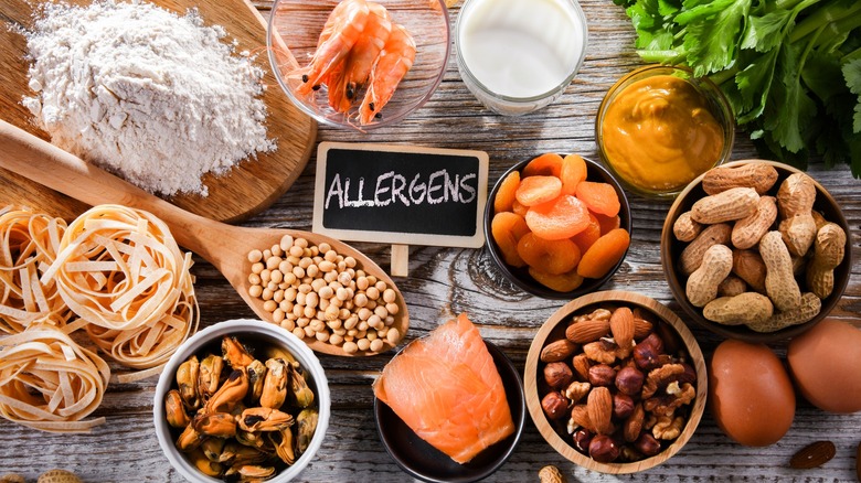 Table filled with common food allergens