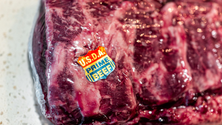 Prime USDA beef sticker on packaged red meat
