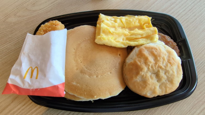 mcdonald's breakfast platter with hotcakes