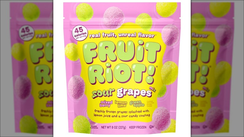 brightly colored bag of frozen candy grapes