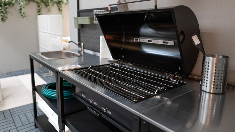 Outdoor kitchen with metal countertops