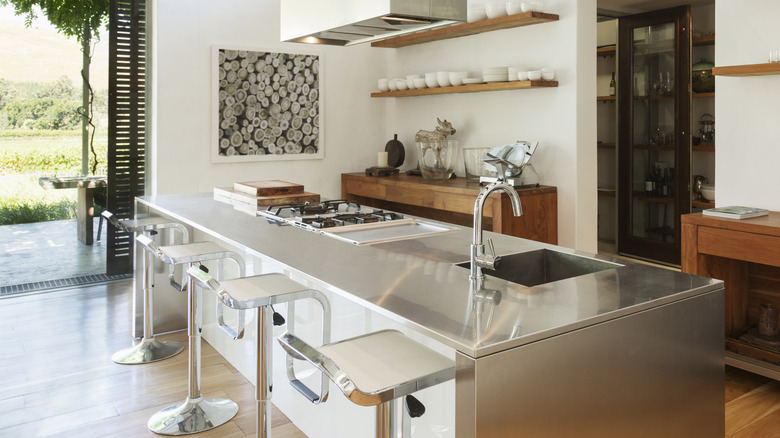 Kitchen with a metal countertop