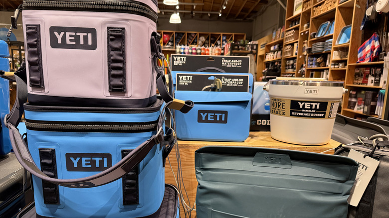 Soft-sided Yeti coolers on display in store