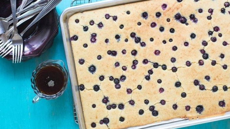 Sheet pan with blueberry pancake