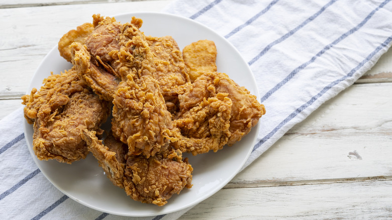 Plate of fried chicken.