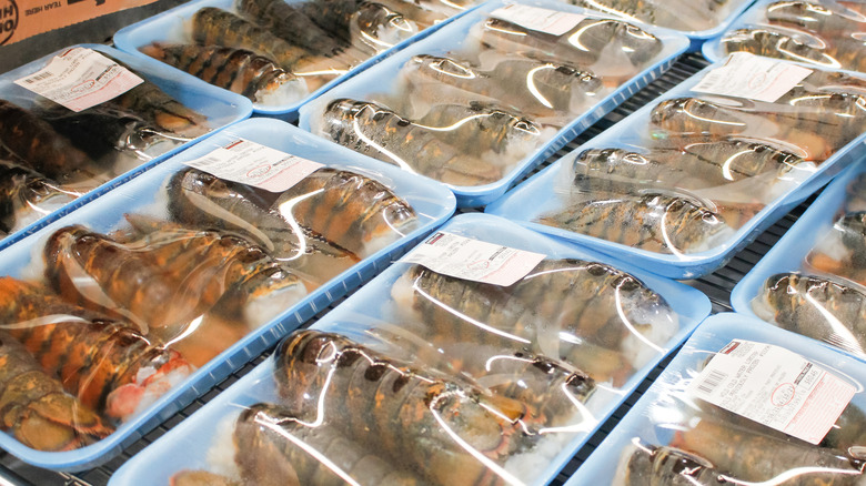 Lobster tails in plastic packaging in Costco