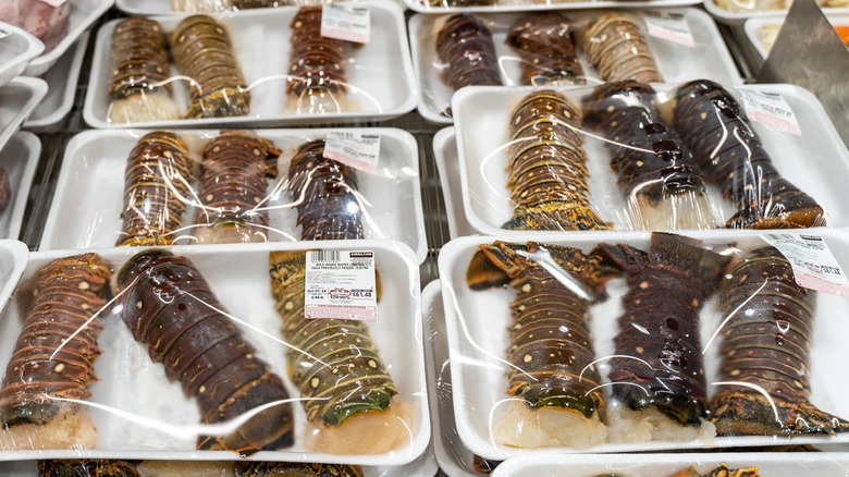 Lobster tails in plastic packaging in Costco