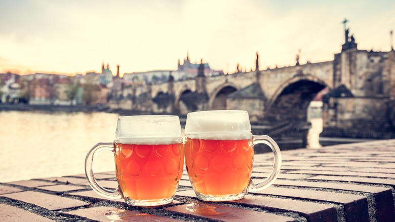 pair of beer mugs in Prague