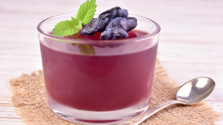 plum jelly in a glass