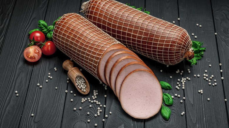 chubs of bologna meat with spices