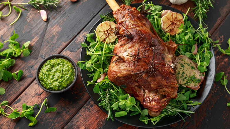 Roasted lamb with greens