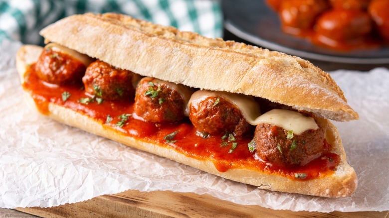 meatball sub with marinara sauce and cheese