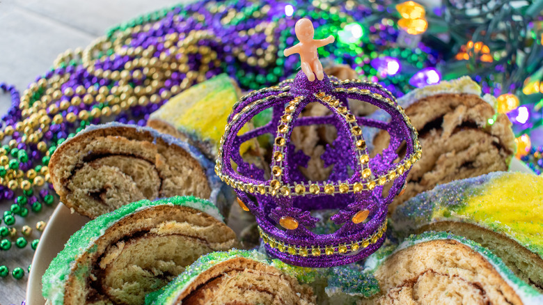 Mardi Gras King Cake with a plastic baby on top