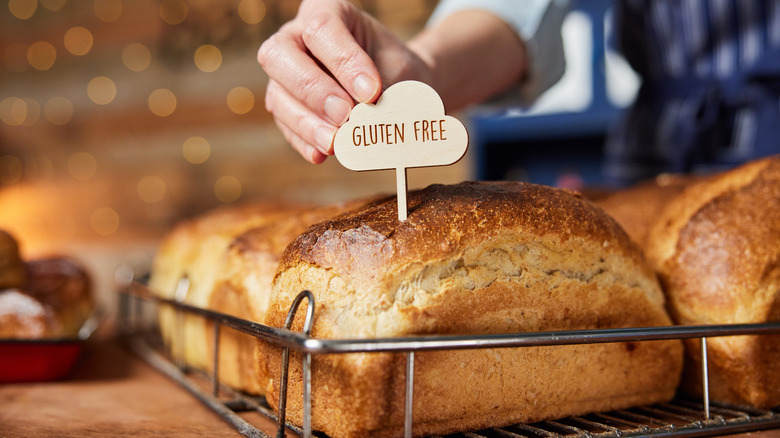 loaves of bread with a gluten free tag