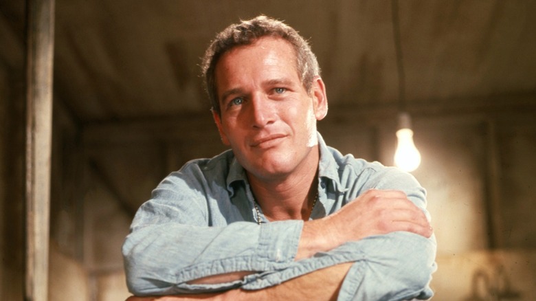 Paul Newman sitting, promotional still for 'Cool Hand Luke'