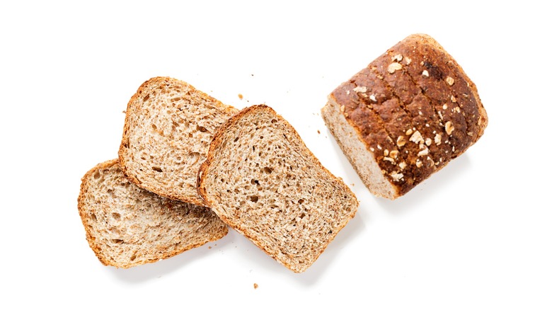 whole wheat bread on white background