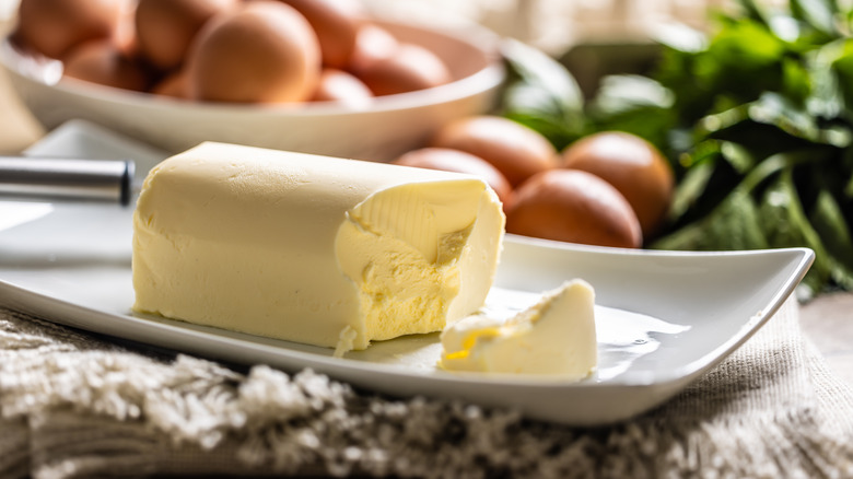 Butter on a white butter dish