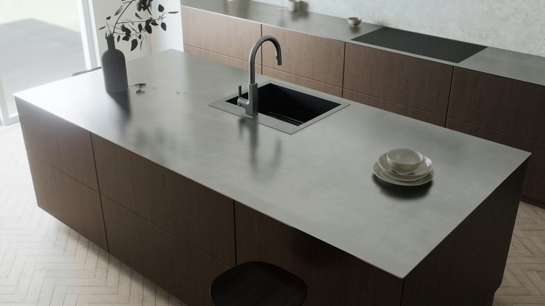 modern stainless steel kitchen island with minimalist decor