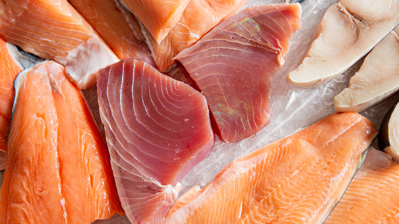 Top down view of fresh fish filets