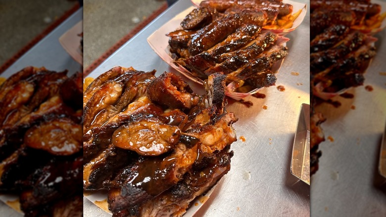 Two servings of tips, links and sauce from Chicago's Lem's BBQ restaurant