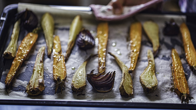 Vegetables roasted on parchment paper